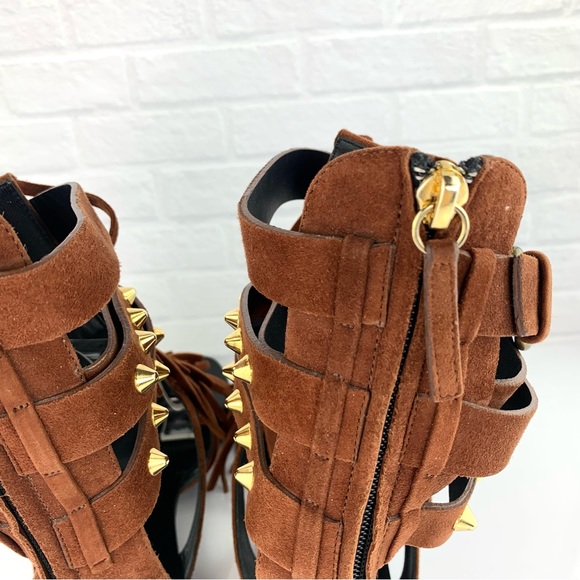 Giuseppe Zanotti Suede Studded Gladiator Sandals Brown Size 39 - Picture 12 of 16